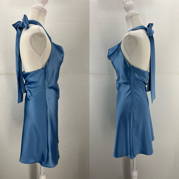 NWT Women's Cowl Neck Halterneck Slip On Backless Satin Mini Dress Sexy Silky XS - Picture 12 of 17